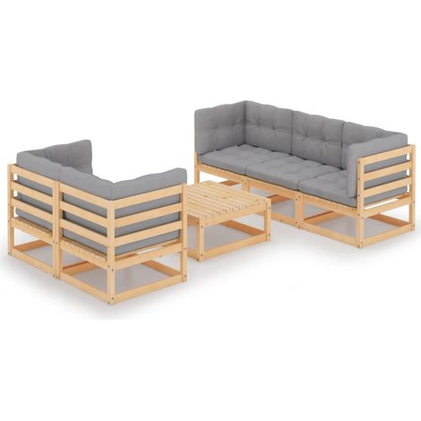 6-tlg. Garten-Lounge-Set mit Kissen Kiefer Massivholz