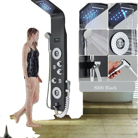 Panel de ducha LED, control de agua fría y caliente, diseño moderno. (1/2)