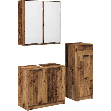 Set di mobili per il bagno con cassetto 3 pcs Legno vecchio vidaXL