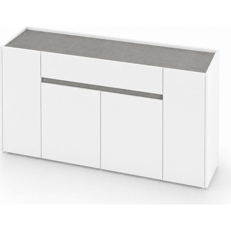 Mobile Madia Moderna Con 4 Ante E 1 Cassetto In Melaminico Contenitore Elegante Per Soggiorno Sala Da Pranzo 170 X 85 X 40 Cm Bianco E Grigio Cemento (1/5)