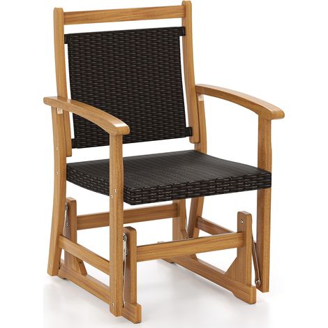 COSTWAY Outdoor Glider Chair Acacia Wood Porch Glider with Rattan Seat