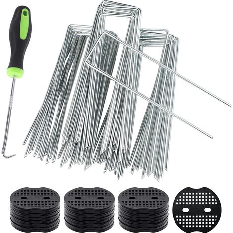 50 Piquets de Jardin avec 50 Rondelles,Sardines Camping,Piquets de Fixation en Acier Galvanisé Forme de U,pour Le Jardin, Le Paillis et Le Gazon Artificiel-150x36mm Ø 3mm (1/5)