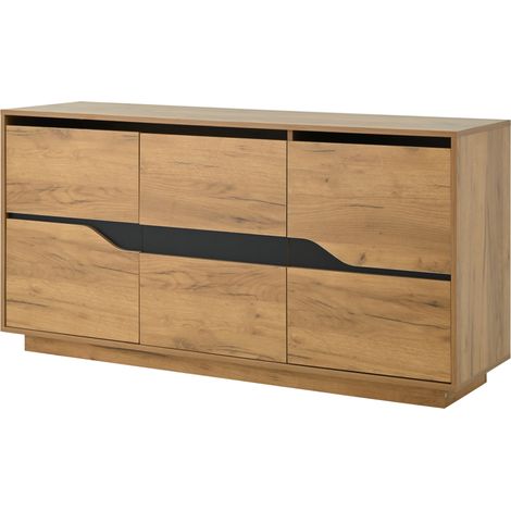 Credenza soggiorno 140x40x70 cm con 3 ante e ripiani regolabili, finitura legno e nero HOMVRA (1/5)