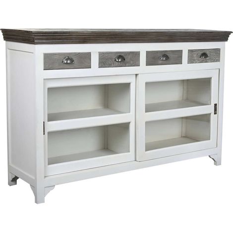 Buffet bois et verre gris blanc élégant et pratique - Gris et blanc épuré (1/5)