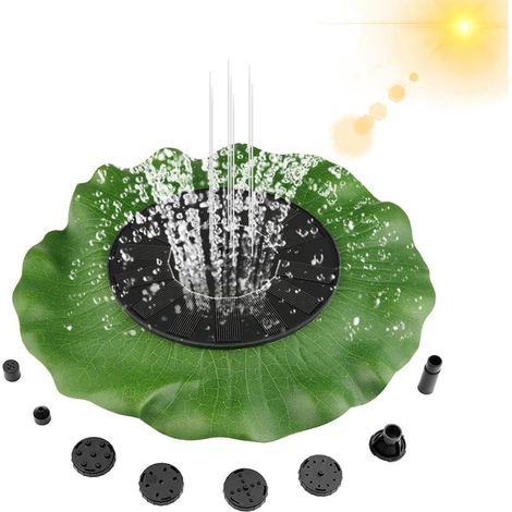Fontaine solaire avec pompe à effet feuille de lotus et 6 jets d'eau, idéale pour le jardin, les bains d'oiseaux et les petits bassins. (1/5)