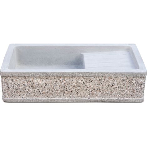 Lavandino con Sgocciolatoio da Esterno 80x40x20 cm in Calcestruzzo Bocciardato Grigio Graniglia (1/3)