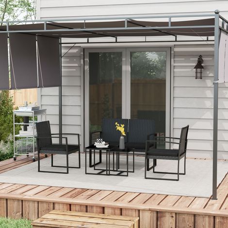 Ensemble Meubles Jardin Rotin Synthétique Canapés Simples Canapé Double Tables Basses Noires Aménagement Extérieur