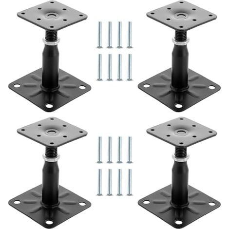 Union – Set mit 4 Pfostenhalterungen, höhenverstellbar von 100 bis 150 mm – verzinkt für Hartholz – Schraubbefestigung – Maße 75 x 95 mm (1/5)