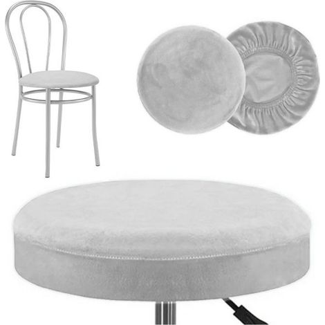 Housse Siège Chaise Ronde - Velours Gris Clair - Élasthanne - Diamètre 36 à 42 cm - 1 Pièce (1/5)