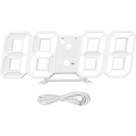 Digitale 3D-LED-Wanduhr mit Thermometer und Nachtlicht – Modernes Design für Schlafzimmer und Büro, Weiß (1/5)