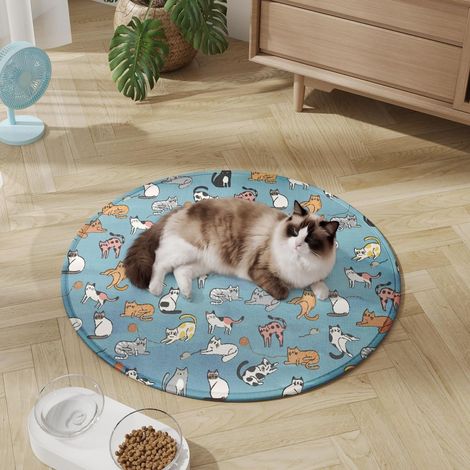 Tappetino rinfrescante per cani e gatti, tappetino estivo rotondo per animali domestici in seta ghiaccio traspirante e lavabile per cani di piccola e grande taglia - Serie Puppy Paradise (Blu 2,80x80 (1/5)