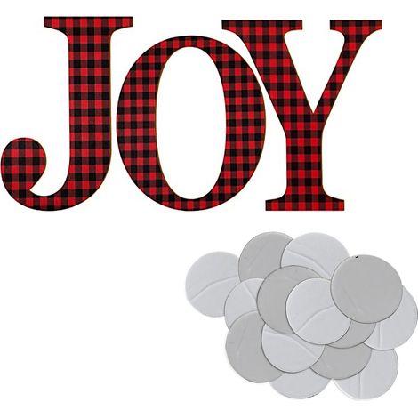 Logo « Joyeux Noël » à carreaux rouges et noirs, décoration en bois à carreaux rouges et noirs (1/4)