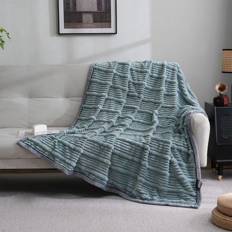 Lmueinov ultraweiche Wolldecke, luxuriöser flauschiger Flanell, warme und bequeme gerippte Mikrofaser, geeignet für Sofas und Betten, leichte Streifen.