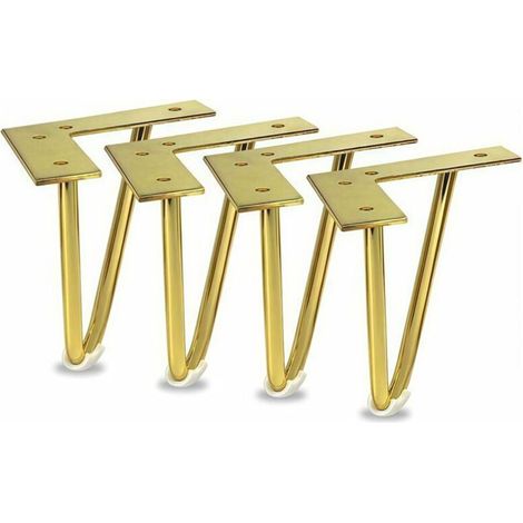 ALLIANDISUn ensemble de quatre pieds de meubles robustes en métal avec des embouts plaqués or de 15 cm et des vis, convenant aux armoires, tables, canapés, meubles TV, coiffeuses, etc. (1/4)