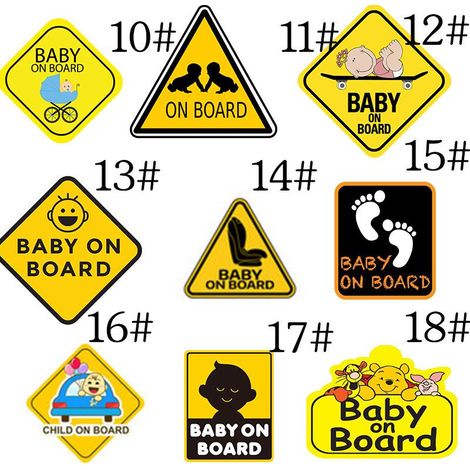 Autocollant vinyle "Bébé à bord" 9 pièces, pieds de bébé, adhésif brillant blanc pour voiture, signalisation extérieure, décoration vitre, pack de 9 stickers sécurité (1/5)