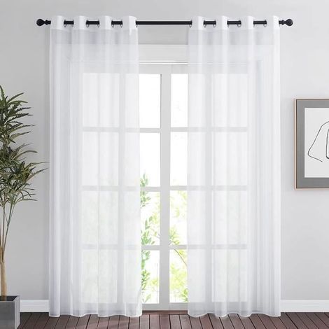 2PCS 140 x 220cm Rideau Voilage - Double Panneaux Rideau en Voile Tulle avec Oeillets Draperies Souple Moderne pour Décoration Maison (1/4)