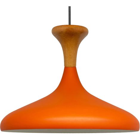 Lampe Suspendue Simple en Tête de Lit en Bois Orange – Lustre Vintage E27 Ø35 cm pour Salon, Chambre ou Salle à Manger (1/5)