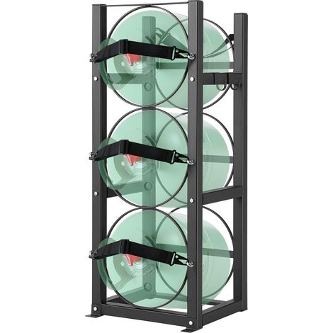 Rack Bouteille de Gaz, Capacité 3 x 13,6 kg, Support de Cylindre de Réfrigérant 32,5 x 33 x 84 cm, Rayonnage de Stockage en Acier A3 Solide pour Fréon, Gaz, Oxygène, Azote, Fluide Frigorigène (1/5)