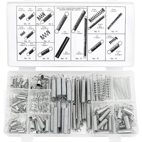 Assortiment de Ressorts de Traction et Compression 20 Tailles Petits Ressorts en Acier Galvanisé avec Boîte de Rangement 200 Pièces (1/5)