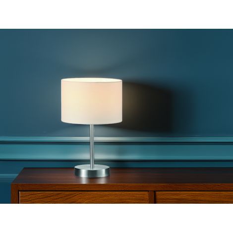 Klassische LED Tischleuchte Silber mit Stoffschirm weiß, Höhe 32cm (1/5)