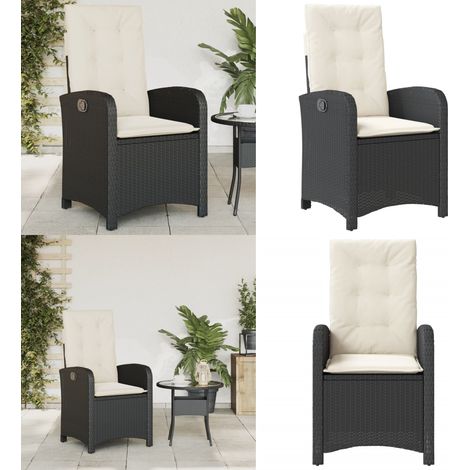 Chaise inclinable de jardin avec coussins noir résine tressée - Chaise de jardin avec coussin - Chaise de jardin noir (1/5)