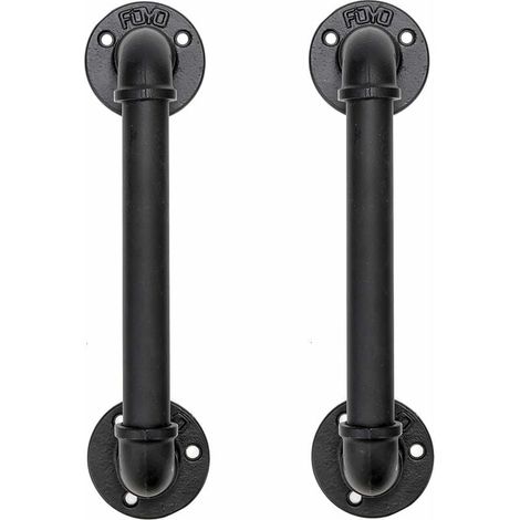Ulisem 2er-Set Türgriffe aus Industrierohr, Haltegriff, Scheunentorgriffe, antikes rustikales Gusseisen für Geländer, Schwarz, 30 cm lang (S (25D, 27L), Schwarz)