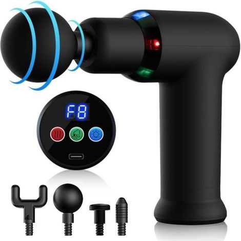Pistolet de Massage Musculaire JOULLI avec Ecran LCD et 4 Têtes de Massage - Noir (1/4)