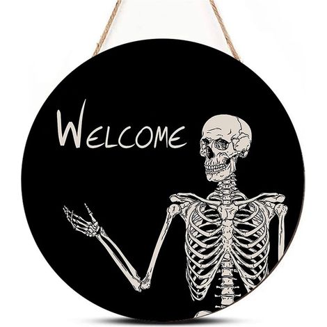 Panneau Porte Halloween - Crâne En Bois - Décoration Extérieure Cour Jardin Porte Fenêtre - Diamètre 20 cm - 1 Pièce (1/5)