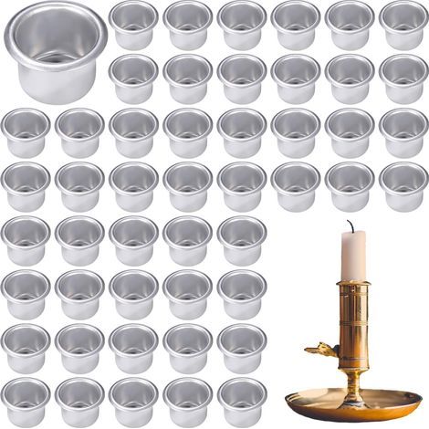 Bougeoirs, lot de 50 mini bougeoirs en métal, petits bougeoirs, bougeoirs décoratifs pour mariages, fêtes, Saint-Valentin, Thanksgiving et Noël (argenté) (1/4)