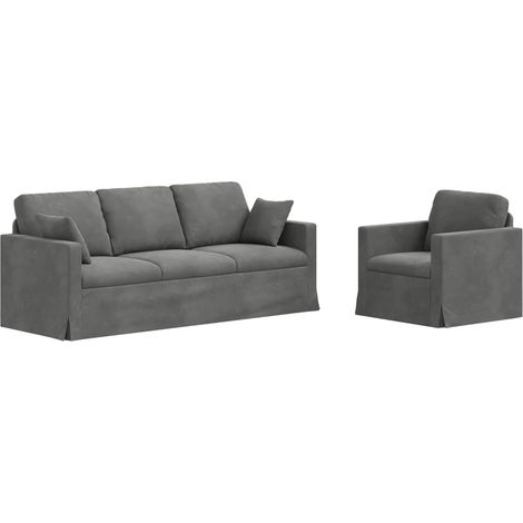 Ensemble de Canapés 2 pcs  Salon de jardin Gris foncé 198 x 78 x 80 cm Velours