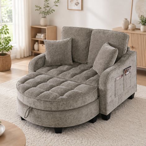 MODFU – Canapé convertible 2-en-1 132x129x93 cm tissu marron – Pouf rangement – Lit banquette – Marron (1/5)