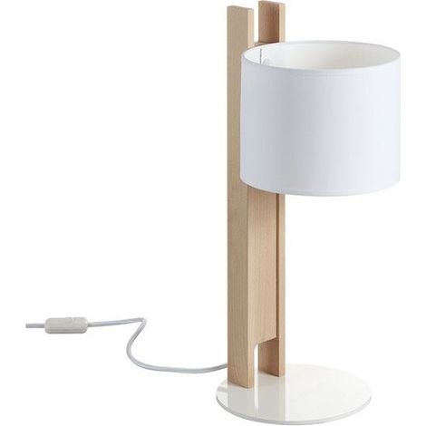 Table lamp COMPACT E27-Ø45 40W Cotone bianco Legno di faggio (1/3)