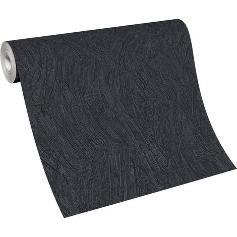 BRICOFLOR Papier Peint moderne noir pour salon Tapisserie intissée pour chambre, cuisine & plus Papier Peint texturé noir moderne (1/4)