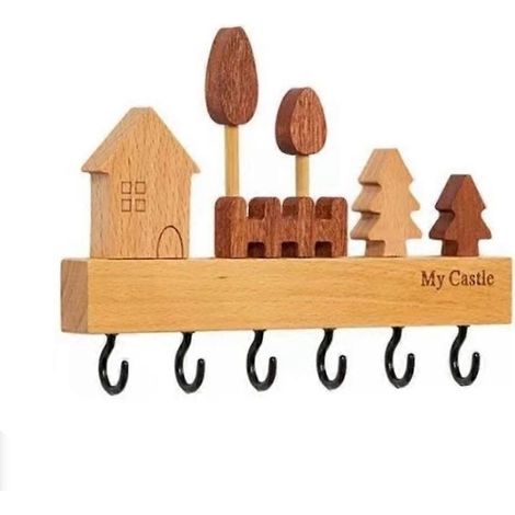 Ensemble de 1 crochet porte-clés en bois massif, style simple et mignon, design tridimensionnel, fixation murale sans clou pour la décoration des meubles. (1/5)