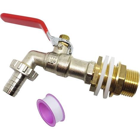 Robinet à boisseau sphérique 1/2" - En laiton - Pour citerne d'eau de pluie - Avec raccord de tuyau - Valve d'écoulement - Résistant au gel - Pour tuyau de jardin (1/5)