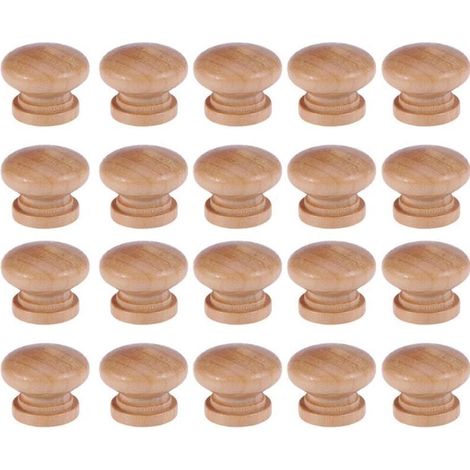 Lot de 20 boutons de tiroir en bois en forme de champignon avec vis – Boutons élégants pour meubles et tiroirs, 3,5 cm (1/4)
