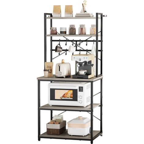 Étagère de Cuisine, Meuble de Rangement 60x40x161,8 cm, 12 Crochets et Pieds Réglables, Support pour Micro Ondes, Bar à Café, Épices, Vaisselle, Multi Niveaux avec Tablette Réglable et Amovible (1/5)