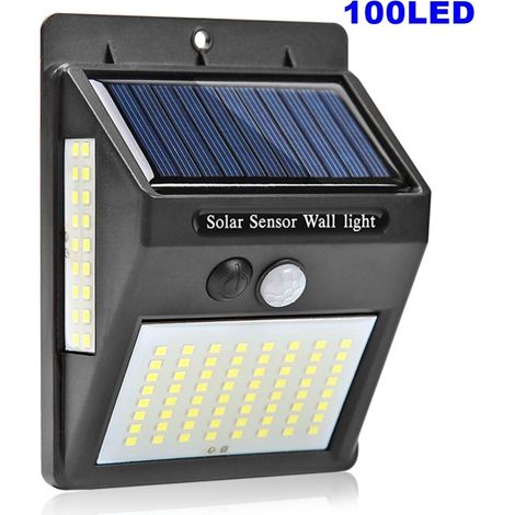 Paquete de 2 luces solares para exteriores, 100 luces LED solares con sensor de movimiento, iluminación solar de gran angular de 300°. (1/4)