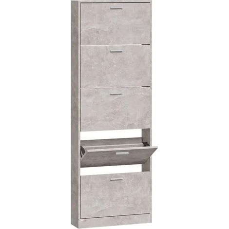 Meuble à chaussures, gris ciment, 59x17x169 cm, bois d'ingénierie. (1/5)