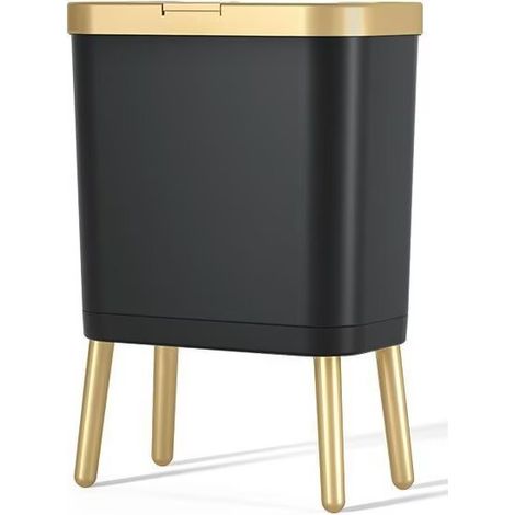 Poubelle haut pied grande capacité,15L, couvercle poussoir, design élégant, assemblage facile,Noir (1/3)