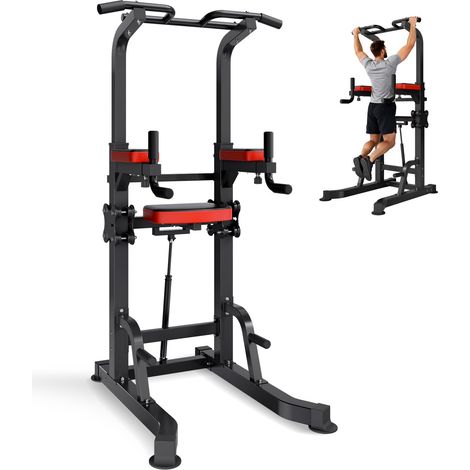 Barre de Traction Autoportante Charge 150 kg, Chaise Romaine Hauteur Réglable, Tour de Musculation avec Plateforme d'Assistance, Station à Dips Pompes Relevés de Jambes Tirage Inversé, Domicile (1/5)