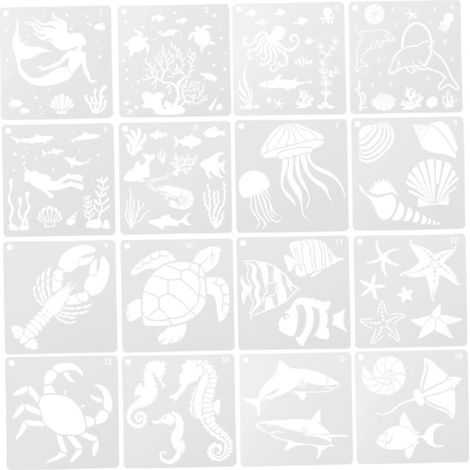 Lot de 16 Pochoirs Réutilisables pour Peinture Murale Thème Marine (1/5)