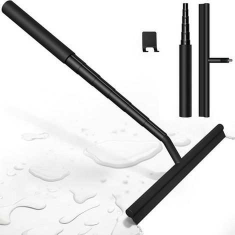 Raclette télescopique pour vitres - Raclette de douche - Raclette à vitres - Raclette avec crochet - Outil de nettoyage pour salle de bain - 30,5 × 25,5 × 2,5 cm - Noir - Silicone/Acier inoxydable noi (1/5)