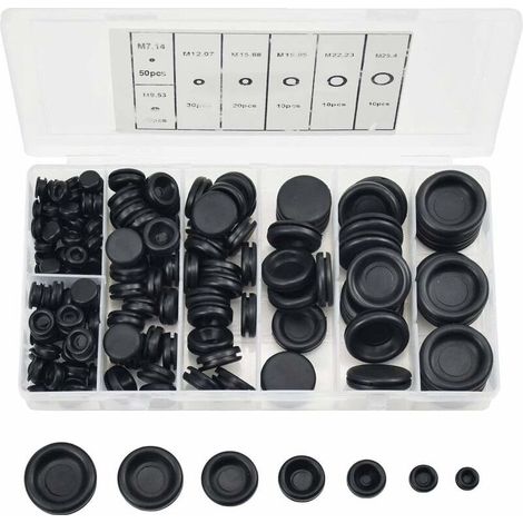 Lot de 170 bouchons en caoutchouc, 7 tailles, œillets en caoutchouc, bouchons de trou avec étui de rangement, kit d'étanchéité pour fil électrique pour pompe à eau de voiture (1/5)