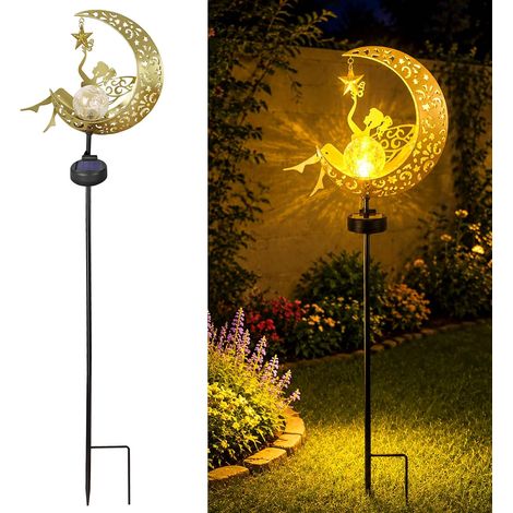 Solaire Lune Lampe,Fée Decoration Jardin Exterieur Lampe,rétro,Decoration Cour Halloween Noël,éclairage extérieur pour chemin,pelouse,cour et patio,Blanc Chaud (1/5)