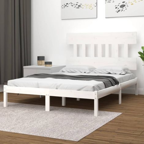 Cadre de lit sans matelas blanc 140x190 cm bois massif (1/5)