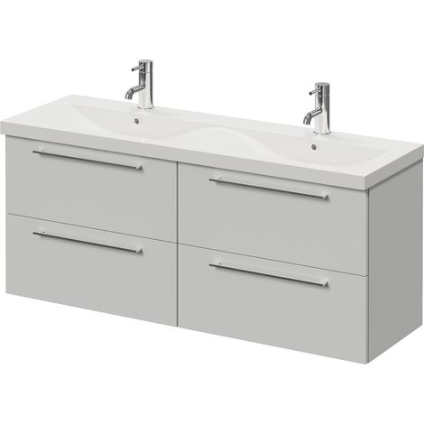 Napoli 390 Gloss Grey Pearl 1200mm Wall Mounted 4 Drawer Vanity Unit with Double Glide Basins - 1200mm - Chrome 320mm Handle