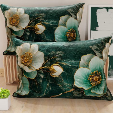Paire de taies d'oreiller 30 x 50 cm en Microfibre, Coussins d'ameublement, canapé, Salon, 2 Housses de Coussin, taie d'oreiller Florale 06 19, fabriqué en Italie (1/5)