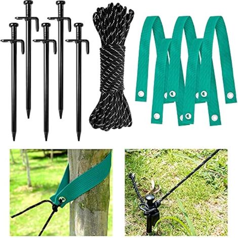 Kit de piquets d'arbre en alliage d'acier avec sangles, corde de 15,2 m – Piquets de jardin pour redresser les arbres, support de plantes, ancrage (1/5)