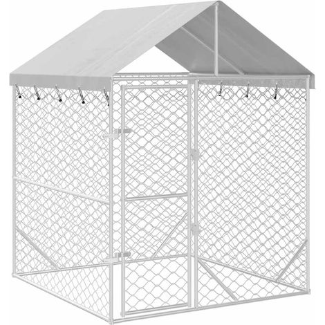 Outdoor Dog Kennel with Roof Silver 2x2x2.5 m Galvanised Steel vidaXL (1/5)